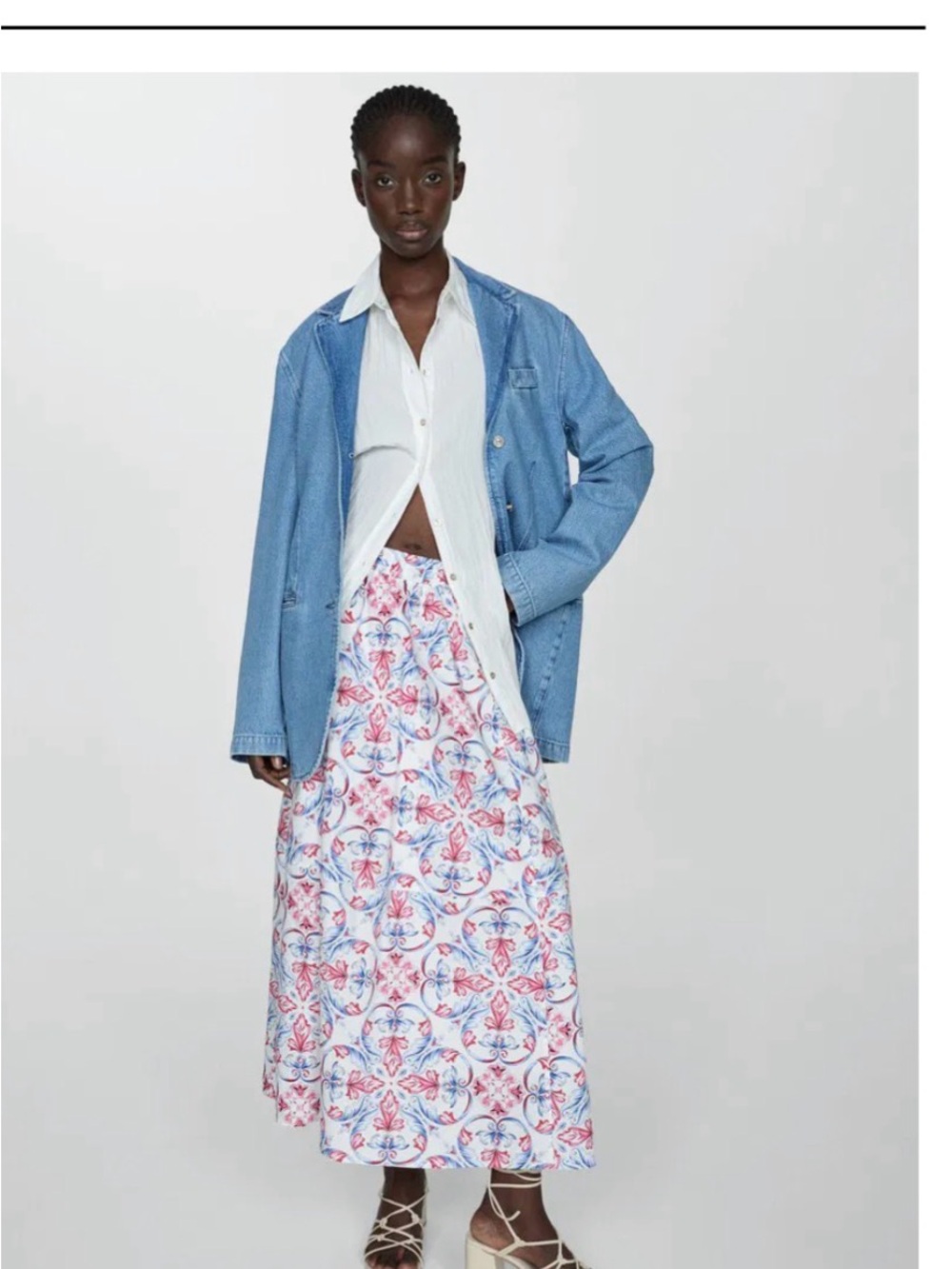 Mango Women's Printed Maxi Skirt - Blue & Pink Floral